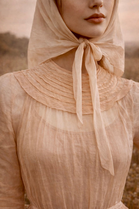 Toni, Victorian blush pink organza long gown