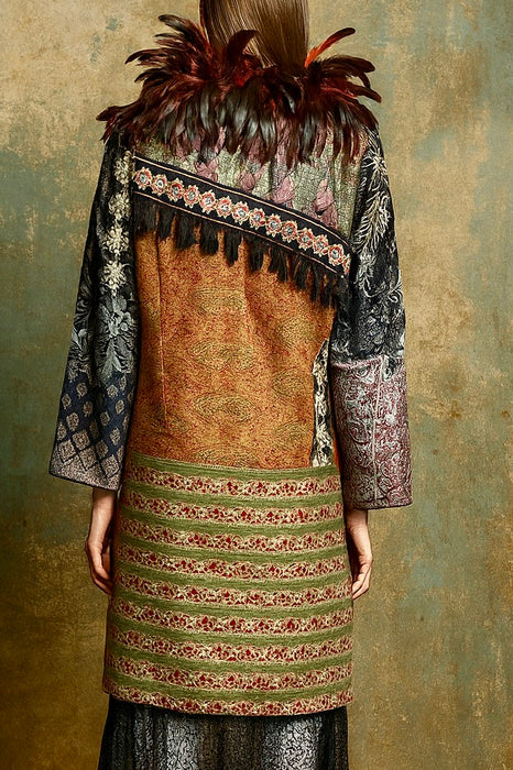 Hattie, reworked 80s patchworked double breasted feather coat