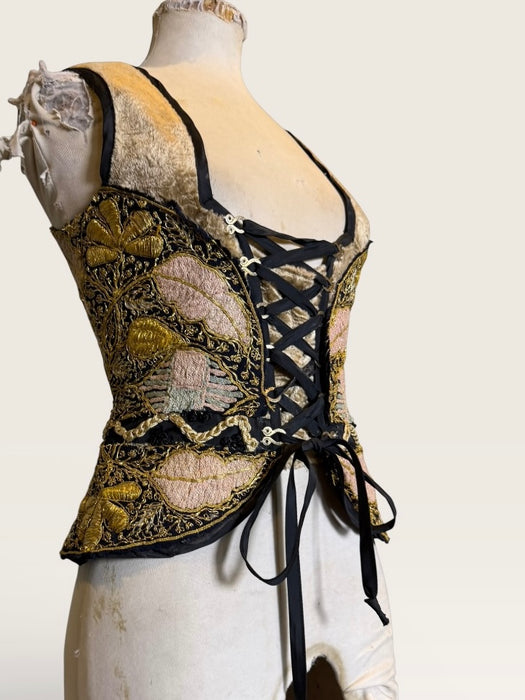 Marce, reworked 70s corseted top with Ottoman embroidery