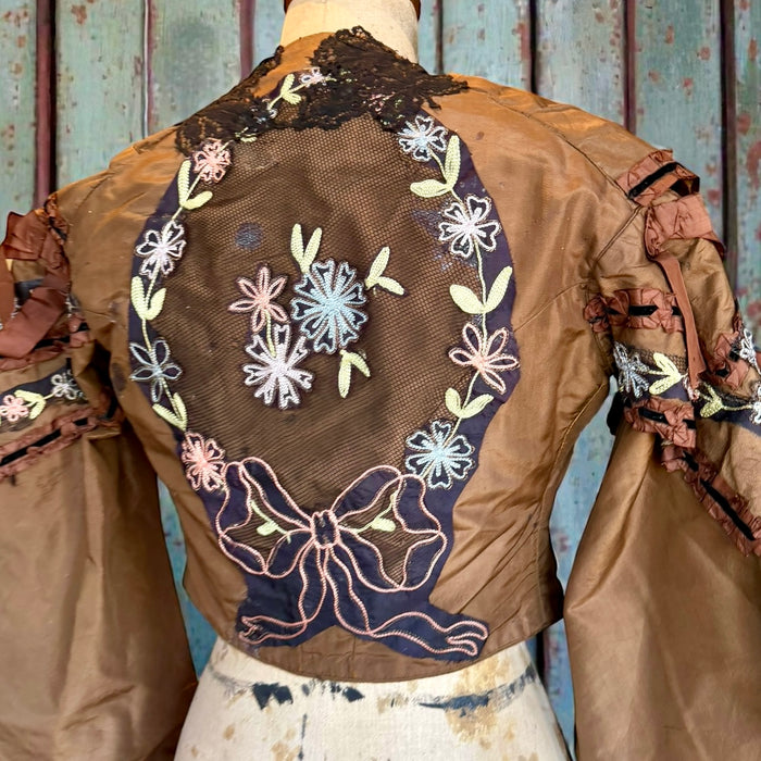 Tilly, repurposed Victorian silk and lace jacket