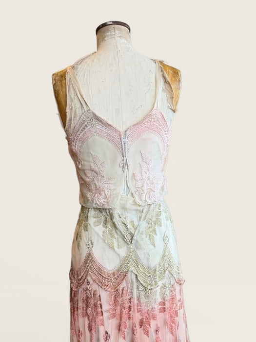 Bona, 70s hand dyed lace ombré scalloped dress