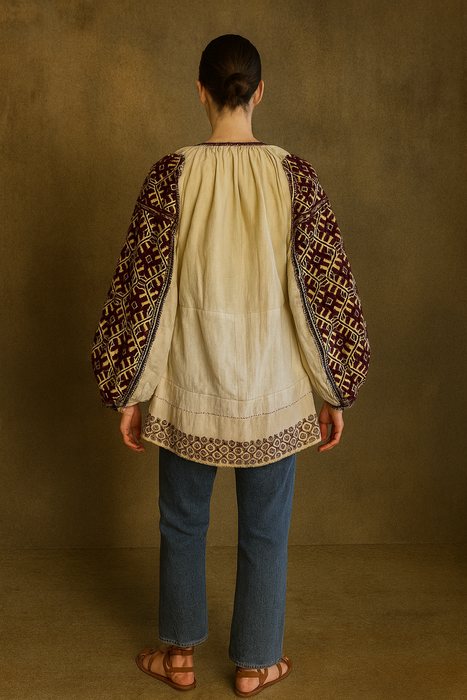 Shoala, 40s cotton embroidered and beaded blouse