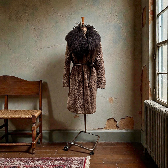 Sly, vintage faux fur and Mongolian collar belted coat