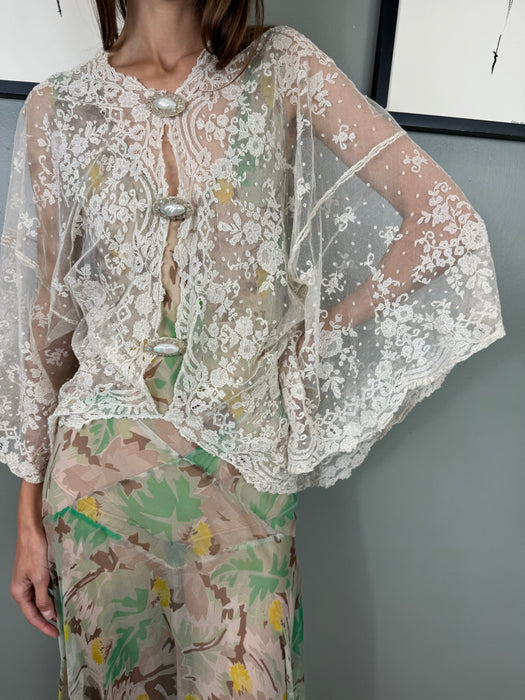 Yoni, hand made 30s cream lace cover up