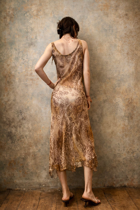 Plato, Vintage animal print draped silk chiffon asymmetric dress