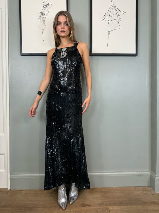Freja, 30s black sequins bias cut dress