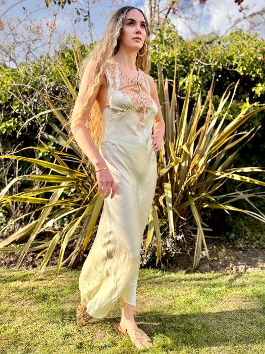 Sofia, 20s pale green silk and lace bias cut dress