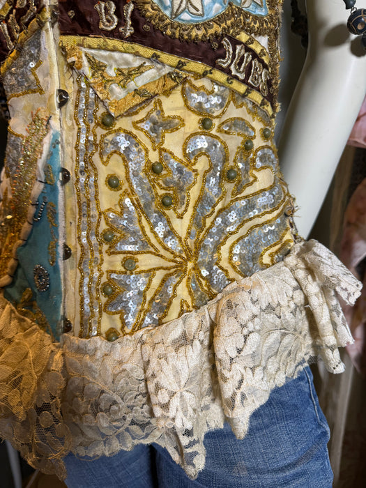 Papal, Edwardian ecclesiastical embroidered corset with lace and antique shoulder beads