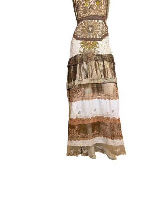 Miter, reworked 1920s French gold lamé and lace dress with Edwardian embroidery