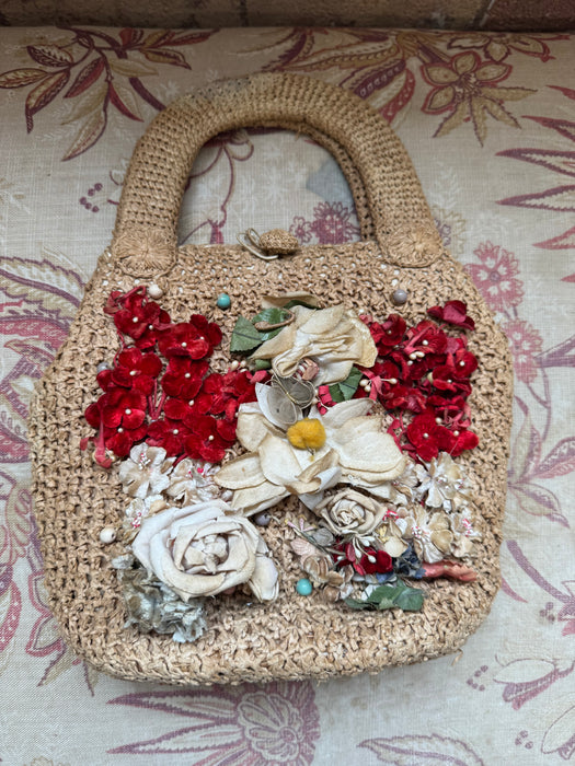 Aria, 40s floral woven straw bag
