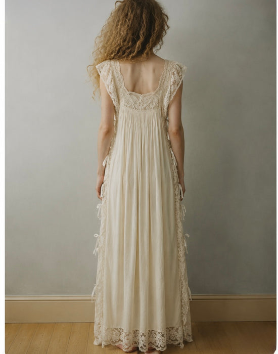 Beatrice, 1930s cream silk and lace side tie dress