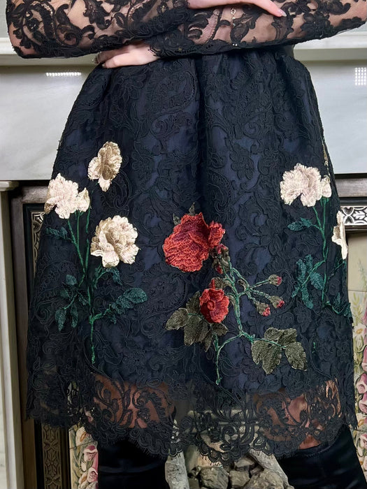 Heidi, vintage black lace embroidered dress