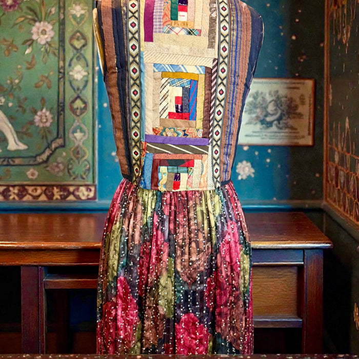 Ophelia, reworked sequins silk and patchwork dress