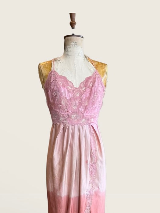 Smart, 40s hand dyed pink and terracotta ombré silk and lace petal dress