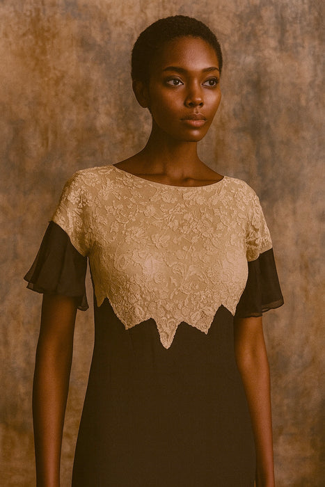 Bonnie, 30s lace and black chiffon dress