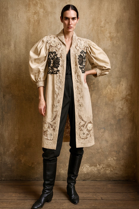 Ark, Victorian Museum worthy cream wool coat with balloon sleeves