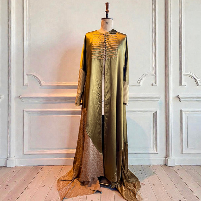 Rifat Ozbek, 90s silk and velvet long handkerchief hem robe
