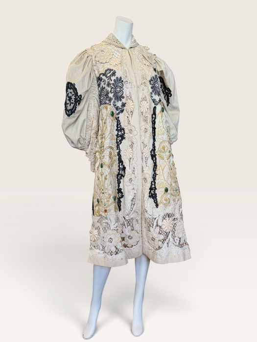 Veronica, reworked Edwardian cream and lace wool coat with gold thread beading