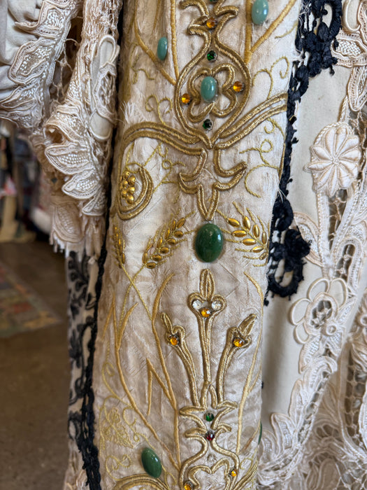 Veronica, reworked Edwardian cream and lace wool coat with gold thread beading