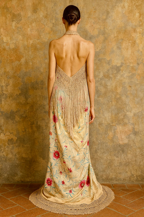 Allia, reworked 40s floral embroidered piano shawl dress