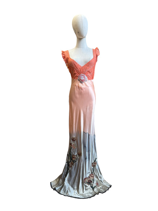 Patty, hand dyed embroidered 30s silk and lace dress
