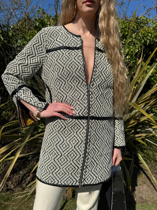 Didier, reversible 60s zip up coat with patchwork design