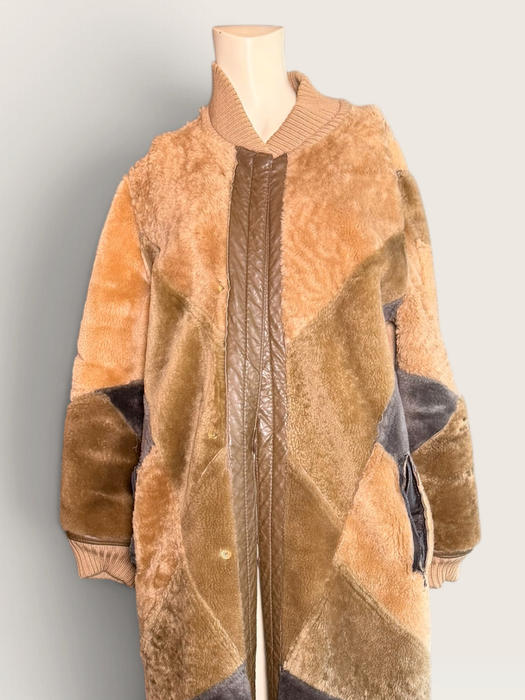 Tilly, 1980s reversible sheepskin and suede patchwork coat