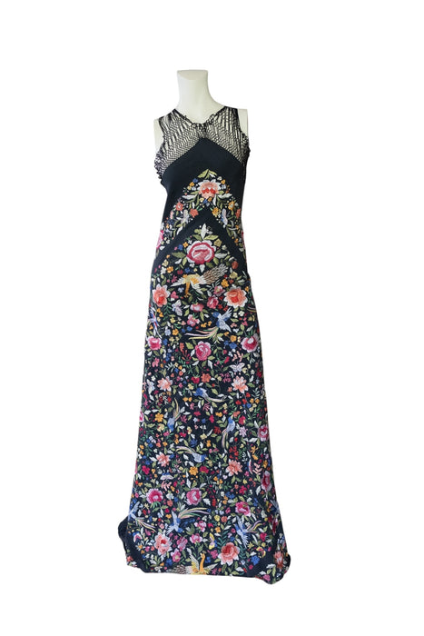 Avens, 40s reworked floral embroidered fringed scarf dress