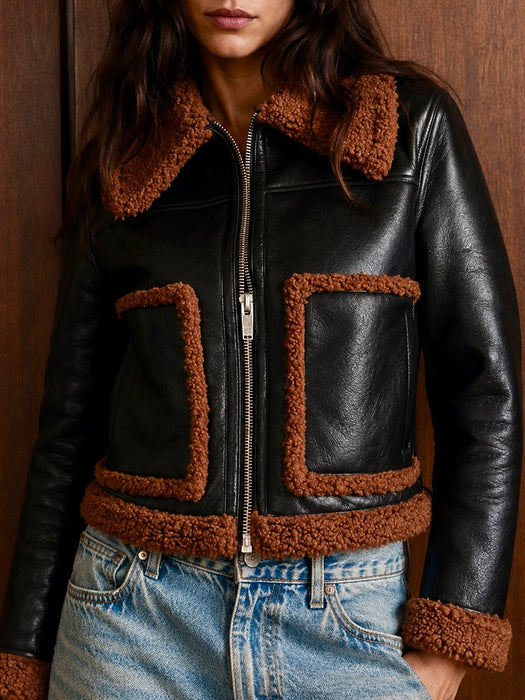 Beacon, faux leather teddy lined brown jacket