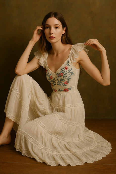 Mary, reworked floral and Victorian cotton and lace dress