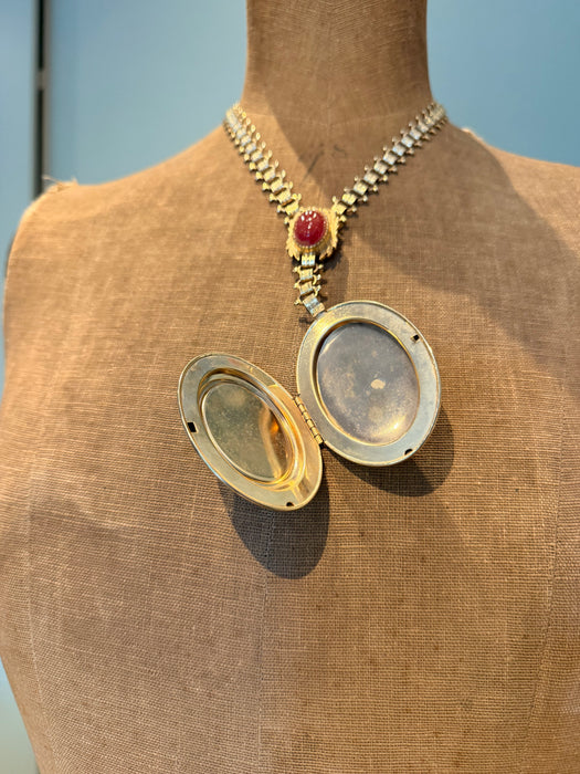 Jasmir, 1940s signed Hobe locket necklace with Carnelian stone