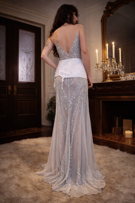 Tara, a 90s iridescent sequins and tulle dress.