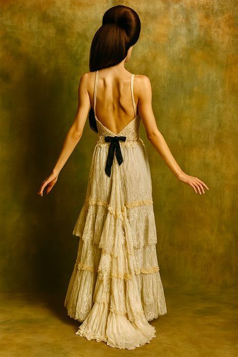 Saturne, reworked Victorian and 1920s organza ruffle halterneck dress
