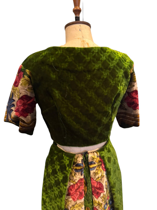 Olivia, reworked Edwardian olive green floral velour skirt and jacket