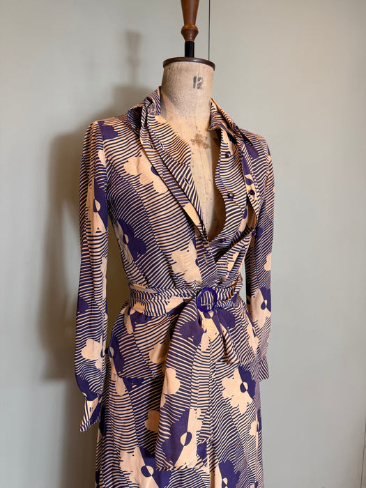 Mary, 70s silk floral print halter dress, bolero and belt