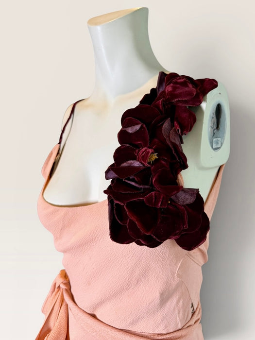 Dahlia, original 1930s silk crepe bias cut dress with velvet florals