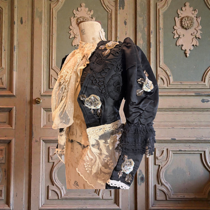 Jolene, embellished Victorian silk and lace button sleeve jacket