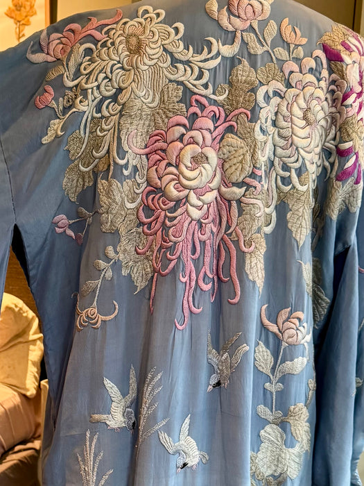 Flynn, 40s pale blue embroidered kimono
