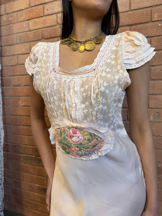 Dena, 20s silk lace and floral bias cut dress