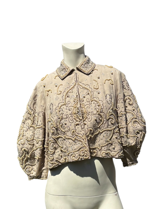 Odette, 1960s cocoon sleeves beaded metallic pearl jacket