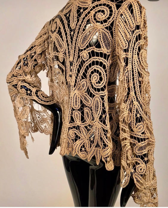 Magdalene, Edwardian ecru hand made lace bell sleeve jacket