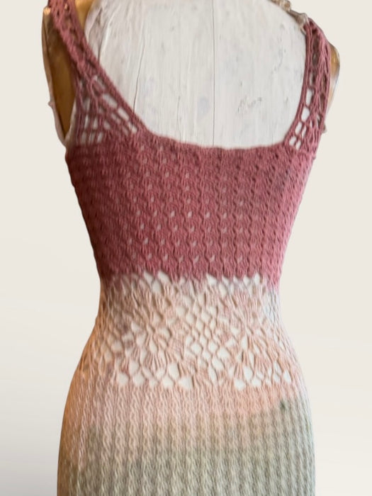 Yarn, 70s crochet hand dyed ombré fishtail dress