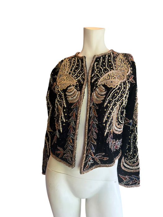 Praise, 1940s black velvet embroidered and beaded jacket