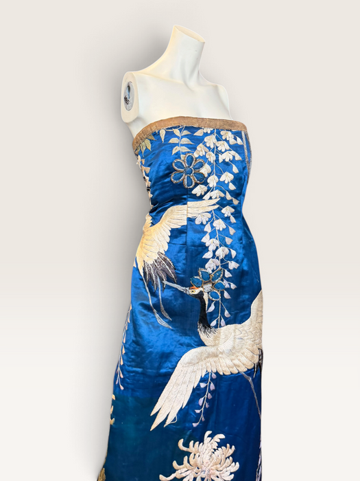 Raner, reworked 1930s cobalt blue silk embroidered bustier dress