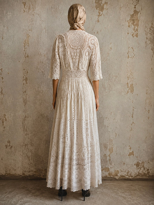 Adina, Edwardian white lace and eyelet long dress