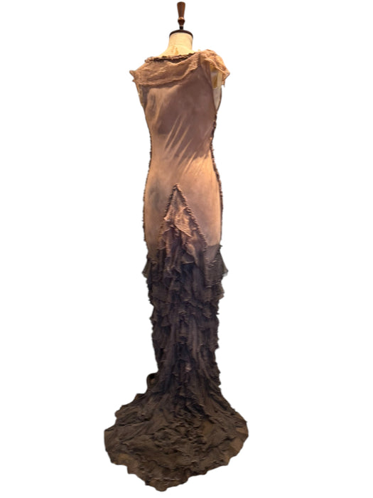 Anita, hand dyed vintage fishtail ombré muslin tiered dress