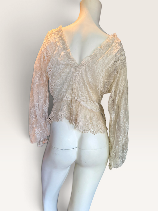 Medina, reworked 30s long sleeved French lace blouse with ribbon florals