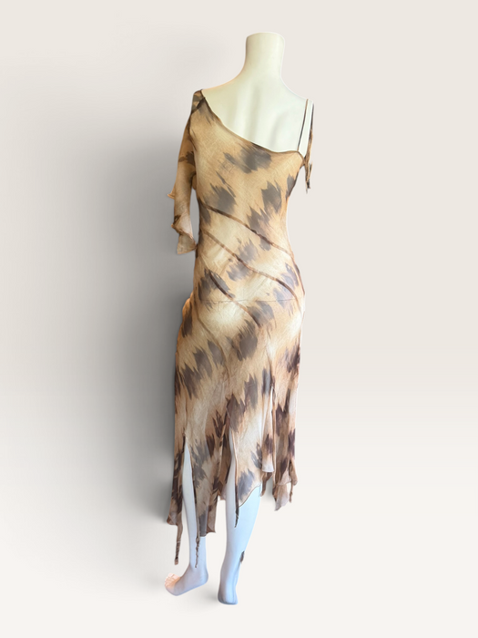 Sirena, 90s bias cut animal print silk chiffon dress
