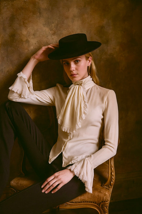 Christian Dior, by Galliano silk and lace runway poet blouse