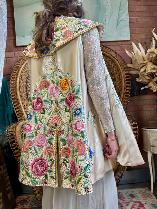 Sabrina, 30s silk floral embroidered and sequins cape
